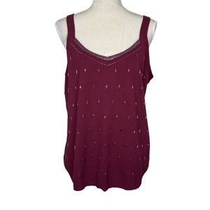 Lane Bryant Women's Burgundy knit Cami Top Women’s Plus Size 18/20 Embellished